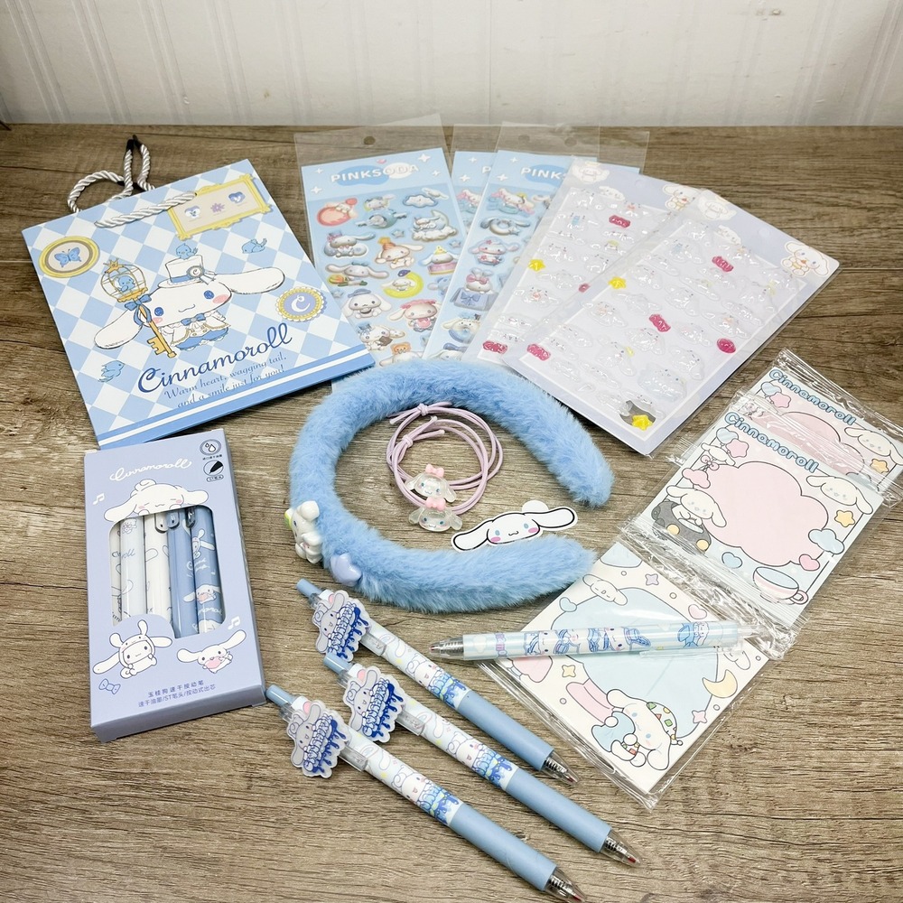 Sanrio Cinnamoroll Stationery Accessory Gift Set Stickers Pens Headband Blue